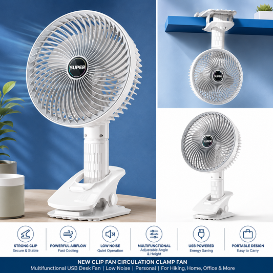 Portable USB Clip Fan – Multifunctional Circulation Clamp Fan
