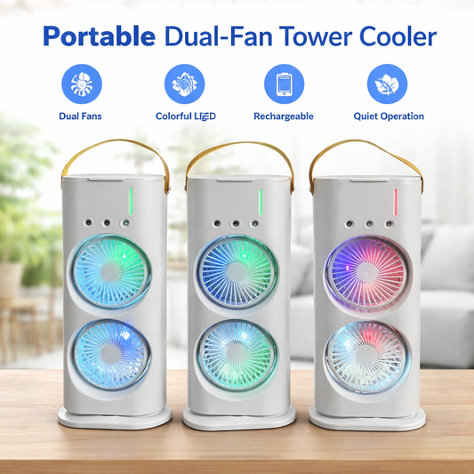 Rechargeable Dual Fan Air Cooler with RGB Light